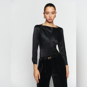 Reformation Jason Silk Top Black - Size 0